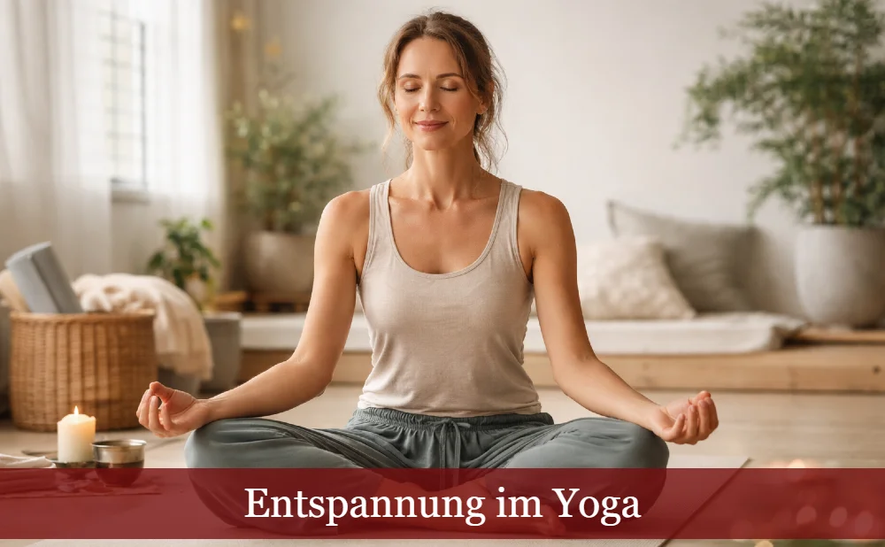 Frau bei der Meditation. Text: Entspannung im Yoga