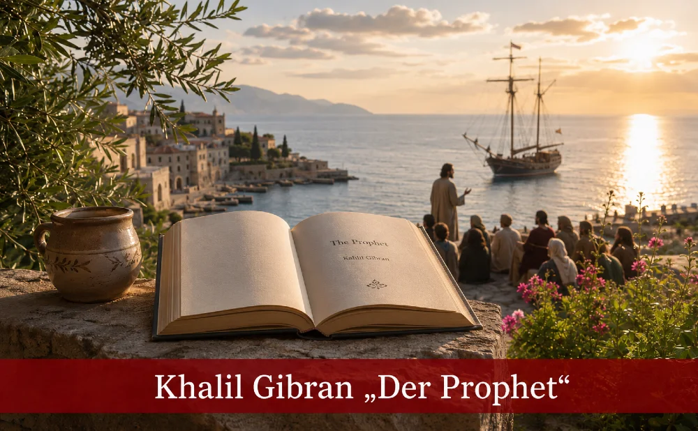 Khalil Gibran "Der Prophet" - die Szene bei der Abfahrt des Propheten, als er zu der Menge spricht - Symbolbild