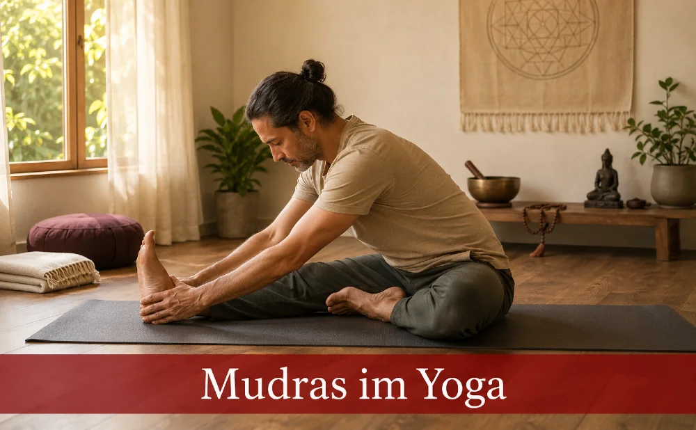 Mudras im Yoga - Mann bei Maha Mudra.
