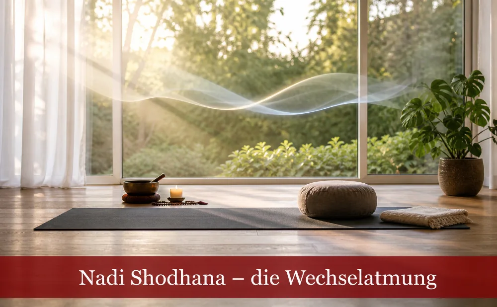 Yogaraum mit schwebendem Atem. Text: Nadi Shodana - die Wechselatmung