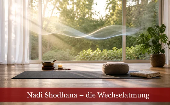 Yogaraum mit schwebendem Atem. Text: Nadi Shodana - die Wechselatmung