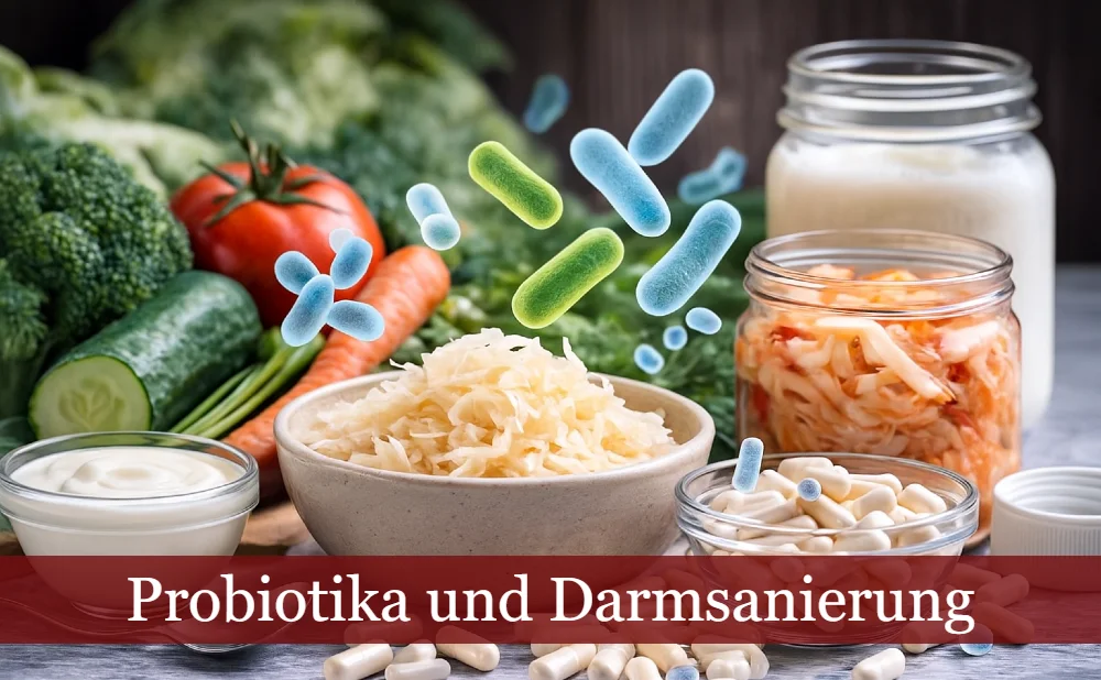 Gesundes Essen, Gemüse, Sauerkraut, Darmbakterien - Text: Probiotika und Darmsanierung