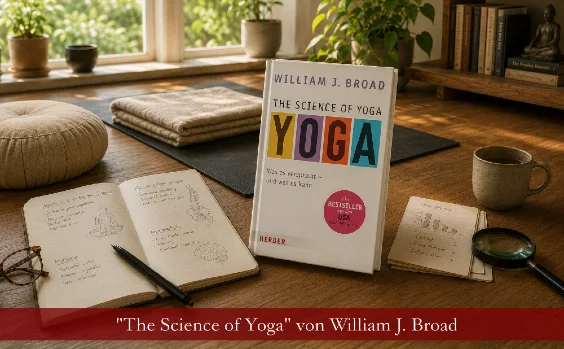 The Science of Yoga von William J. Broad – Buch vor Yogamatte, Skizzen