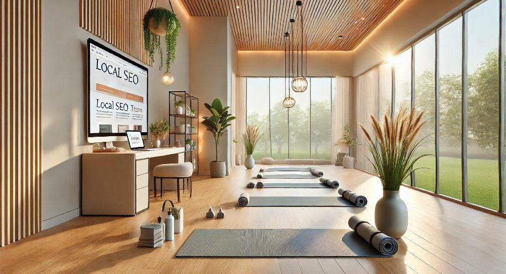 Yogastudio mit großem Bildschirm