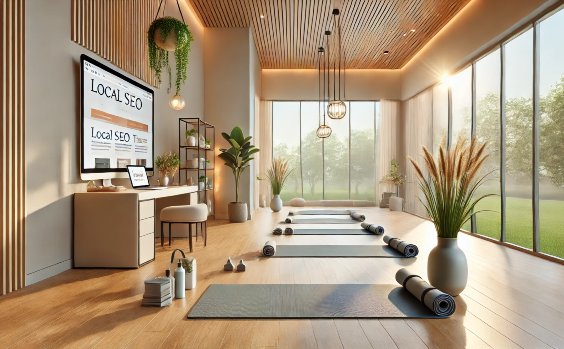 Yogastudio mit großem Bildschirm