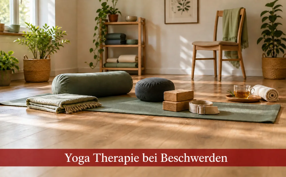Yogaraum. Text: Yoga Therapie bei Beschwerden